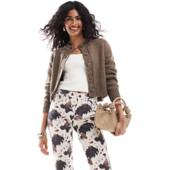 Remain | Cropped Ribbed Sweater Pearl Buttons Brown | Size ??? Women's - Picture 14 of 15